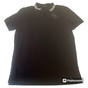 Scotch & Soda navy blue white stripe detail polo green palm tree embroidery